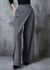 Fashion Grey Asymmetrical Silm Fit Spandex Straight Pants Fall